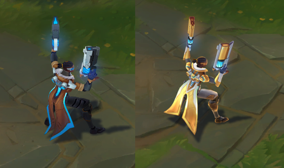 卢锡安皮肤模型变化最大的,就是背后的大衣和两把枪的模型.