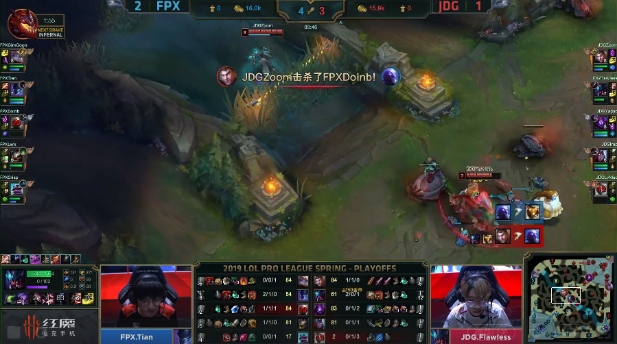 JDG完成黑八传奇，与FPX鏖战五局最终强势翻盘晋级决赛