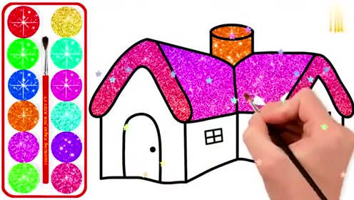 儿童简笔画,金粉彩虹小屋子