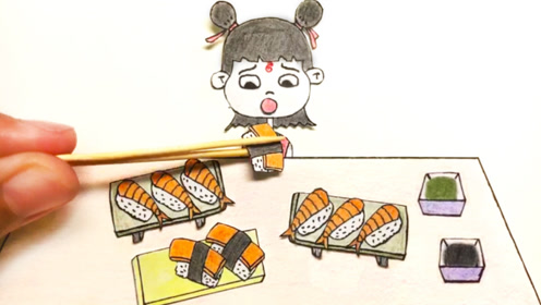 手绘定格动画:哪吒直播吃寿司,他最喜欢吃海鲜寿司了